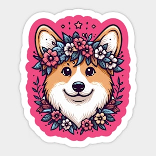 Flower Corgi Sticker